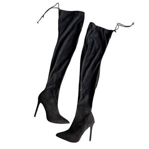 LILIANA Black Pointed Toe Stiletto Over Knee Boots 8.5 Whimsigoth Fairy‎ Grunge